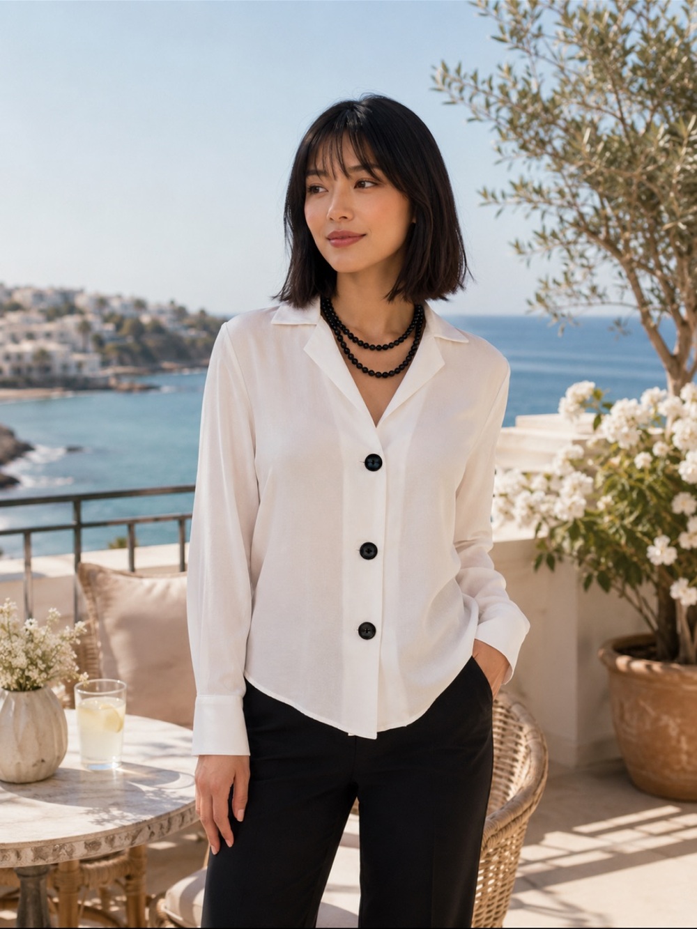 Beautiful Zara White Blouse with Black Buttons❤️S
